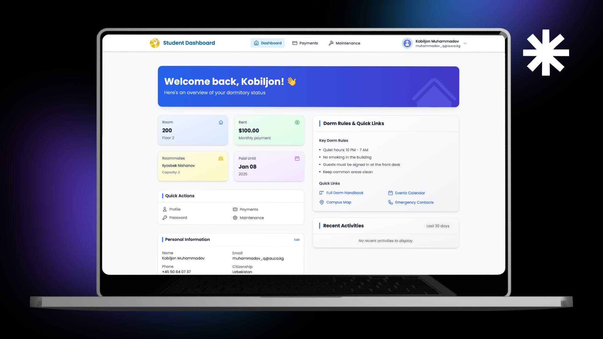 Dormitory CRM screenshot